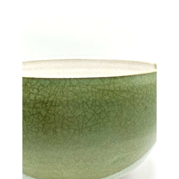 Studio Art Pottery Bowl Hand Thrown Shades Of Green White Glazed Artist Signed - Picture 7 of 13